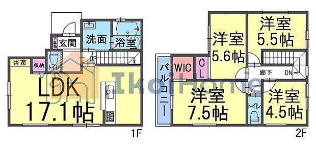 使いやすい4LDKの間取り!全室洋室!各部屋収納・WIC完備で収納豊富のお家♪