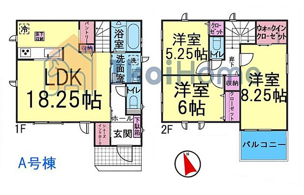 3LDKの間取り!リビング18.25帖!全室洋室!各部屋収納完備でWIC・SICもございます!