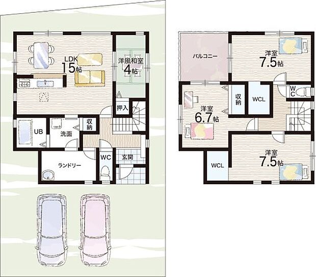 【4LDK】○野口北小学校・・・徒歩15分 ○陵南中学校・・・徒歩9分