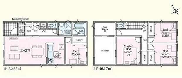 (1号棟)、価格3190万円、4LDK+S、土地面積132.62ｍ2、建物面積98.82m2ｍ2
