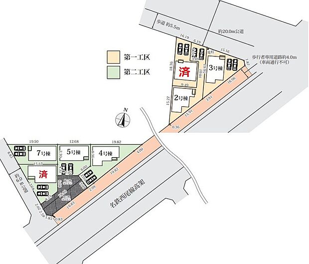 【全体区画図】全７棟☆前面道路は６ｍ以上なので見通しが良いです♪