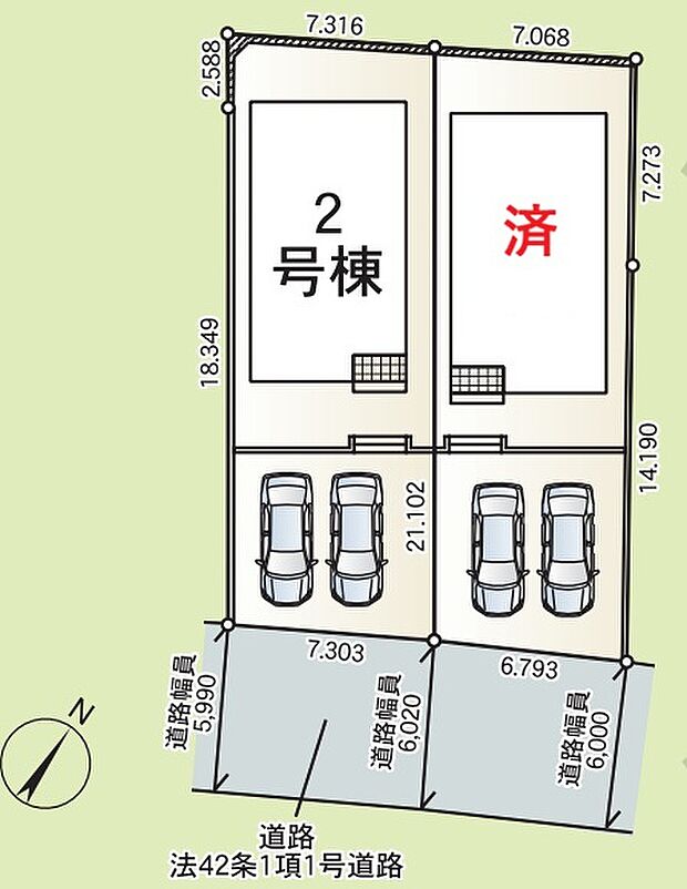 【全体区画図】南側道路に面した明るい立地♪