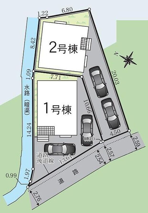 【全体区画図】全２棟販売！各棟駐車２台可能♪