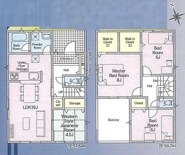 【4LDK】◇リビングには和室が隣接☆客間、くつろぎ空間など多用途に使用できます♪◇家事動線がスムーズな水回り集約設計です◎◇２階居室は全て６帖以上でゆったり過ごせます☆