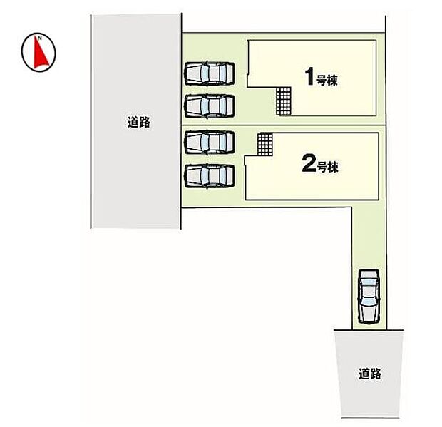 【全体区画図】2棟販売!前面道路幅員6.9~7mあるので車の出し入れもゆとりが有ります♪