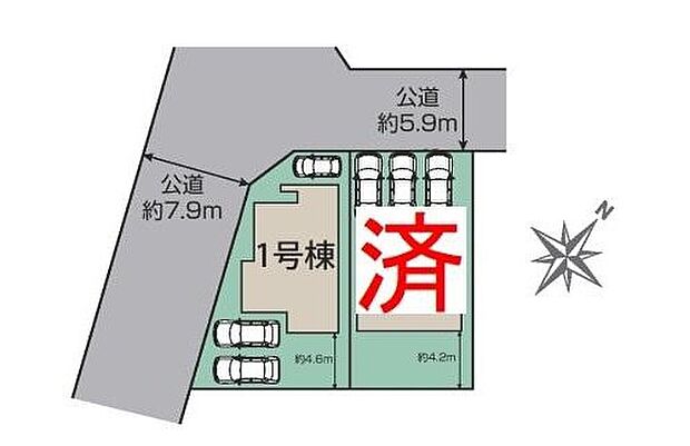 【全体区画図】2方向に道路があり見通し良好です♪幅員5.9ｍ以上で車の出入りも余裕があります☆