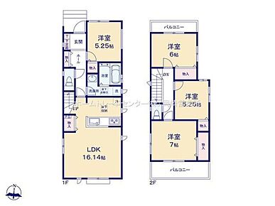 ＬＤＫは１６帖以上♪リビング階段仕様で家族のコミュニケーションもスムーズ！色々便利な玄関収納付き☆バルコニー２か所有りで用途を分けて使用でき、風通しも良いです♪ 