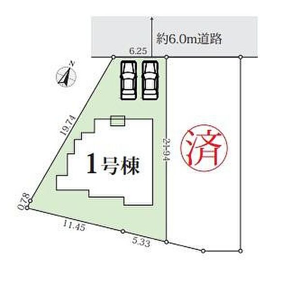 【全体区画図】前面道路幅員６ｍあるので車の出し入れも余裕をもってできます☆