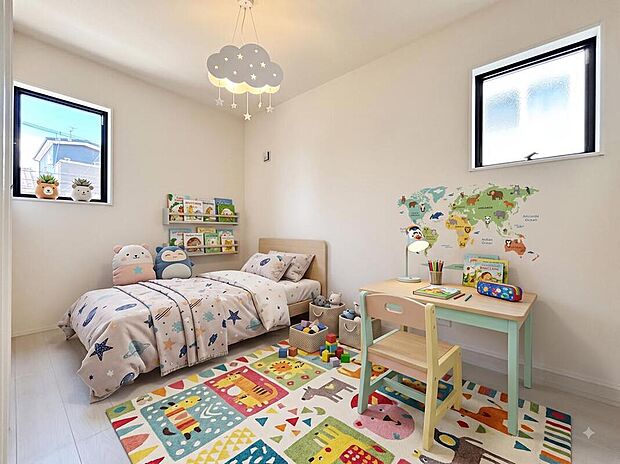 【リビング以外の居室】広々とした居住空間は日々の暮らしを彩り、心のやすらぎと満足感を与えてくれます。通風と採光を考慮した設計は子供たちはのびのび育ち、家族のくつろぎと団らんを生み出します。※家具をCGで加工しています。