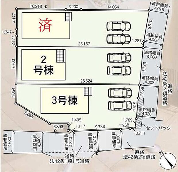 【全体区画図】3棟販売♪各棟並列2台駐車可能☆