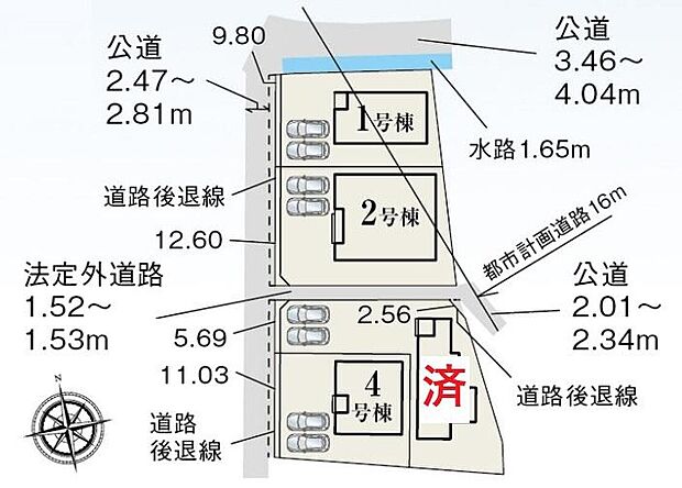 【全体区画図】３棟販売♪各棟並列２台駐車可能☆