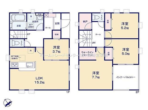 【4LDK+S】◇リビングには洋室が隣接☆リビングと一体利用が可能です♪２階にはストレージルーム（納戸）有りで多用途に使用できます♪◎◇急な天候変化も安心のインナーバルコニー仕様☆