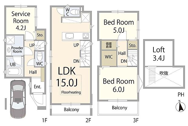 【B棟間取図】家族の時間とプライベートを両立できる2SLDK。リビングに自然と集まりながらも、それぞれの居場所を大切にできる間取りです。