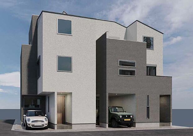 【完成イメージパース】日当たりの良い開放的な外観。シンプルで飽きのこないデザインが魅力です。