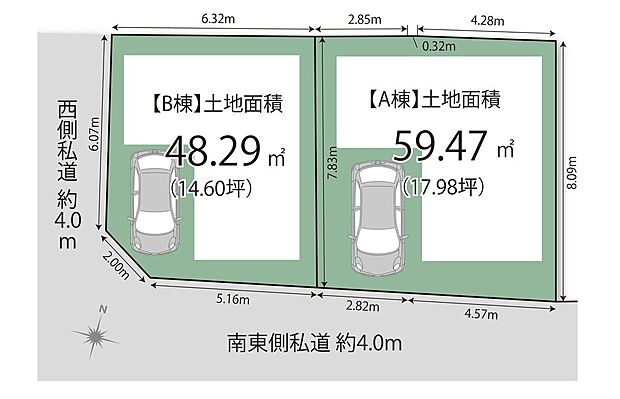 【区画図】整形地ならではの使いやすさが魅力の49m2超の土地。間取りを考えやすく、暮らしやすさに繋がる利便性の高い区画です。