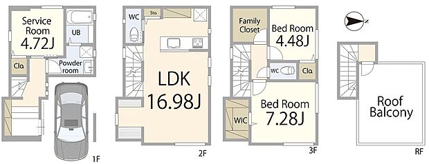 収納や書斎にも使えるサービスルームを備えた2SLDK。夫婦ふたりの暮らしや、これから家族が増える方にもぴったりの間取り。