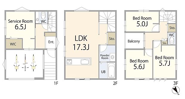 6480万円、3LDK+S（納戸）、土地面積66.53m2、建物面積119.22m2 【間取図】  家族が快適に暮らせる3LDK＋Sタイプ。充実の居住空間と豊富な収納で、ライフスタイルに合わせた使い方が楽しめます。