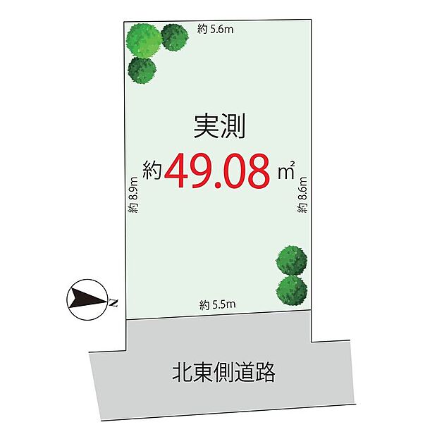 【全体区画図】整形地ならではの使いやすさが魅力の49m2超の土地。間取りを考えやすく、暮らしやすさに繋がる利便性の高い区画です。