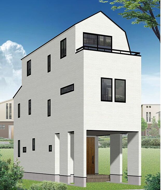 【外観パース図】【完成イメージパース】白を基調とした美しい外観が、街並みに調和しながらも存在感を放ちます。