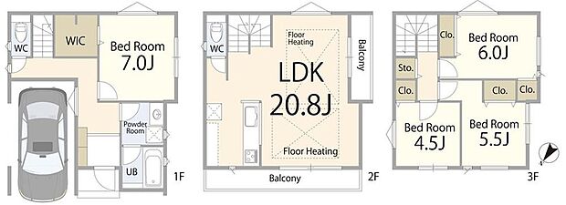 【4LDK】4480万円、4LDK、土地面積69.16m2、建物面積121.72m2 【間取図 広々リビングに加え、個室も充実した4LDKプラン。 家族が増えてもゆとりを感じられる、暮らしやすさを考えた間取りです。