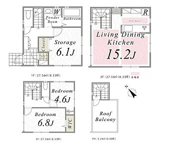 【間取図  収納や書斎にも使えるサービスルームを備えた2SLDK。夫婦ふたりの暮らしや、これから家族が増える方にもぴったりの間取り。 