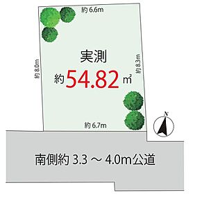 土地価格5680万円、土地面積54.82m2 【区画図  南側道路に面した開放感あふれる立地。陽光に包まれ、風が心地よく通り抜ける明るい住まいです。 