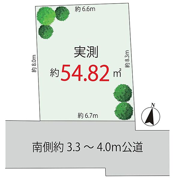 土地価格5680万円、土地面積54.82m2 【区画図 南側道路に面した開放感あふれる立地。陽光に包まれ、風が心地よく通り抜ける明るい住まいです。