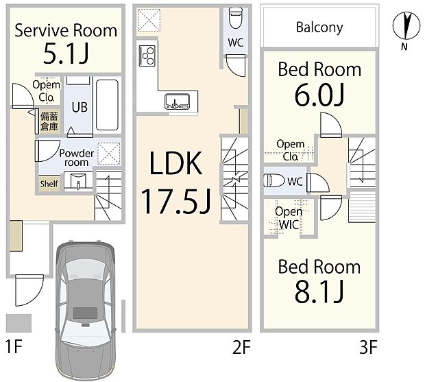 【間取図】家族の時間とプライベートを両立できる3LDK。 リビングに自然と集まりながらも、それぞれの居場所を大切にできる間取りです。