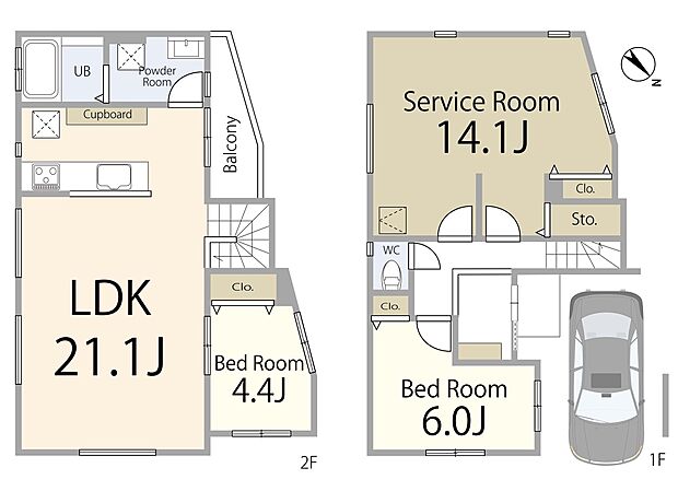 【2LDK+S】【間取図  収納や書斎にも使えるサービスルームを備えた2SLDK。夫婦ふたりの暮らしや、これから家族が増える方にもぴったりの間取り。