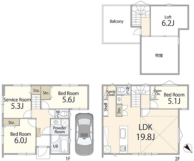 【3LDK+S】(B棟)、価格7080万円、3LDK+S、土地面積76.45m2、建物面積99.88m2