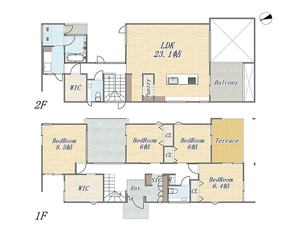 【間取り図】
希少な敷地61坪のゆとりある邸宅で開放的な空間での暮らしを叶えます。