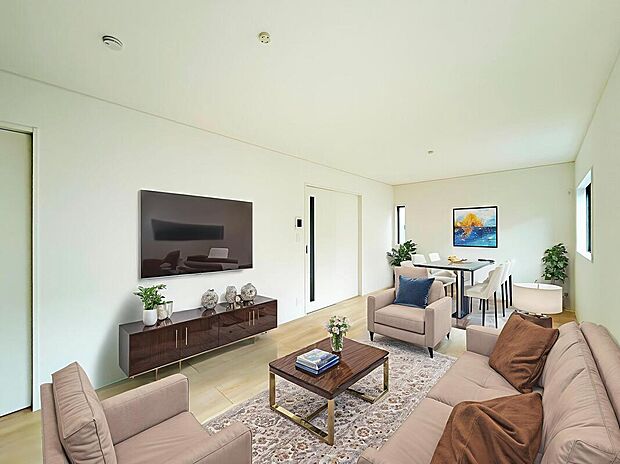 【【LDK:1号棟】】本画像はCGで作成しており、実際に現地に家具は配置しておりません。また、価格に家具は含まれません。