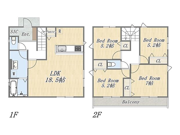 【6号地】Plan：4LDK+SIC+Pantry+カースペース2台
建物面積：99ｍ2｜建物価格：1908万円