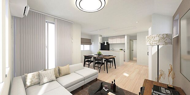 【【建物イメージパース LDK：C号棟】】コンビニ徒歩6分、スーパー徒歩11分など商業施設が徒歩圏内で利用可能で便利な住環境となっております。