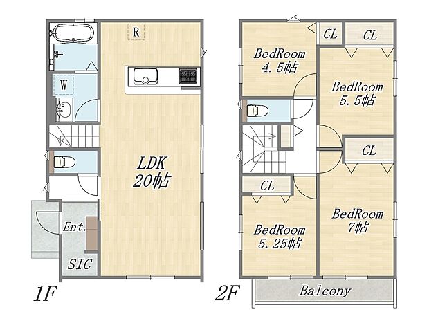 【【参考プラン:4号地】】Plan:4LDK+SIC+カースペース
建物参考価格:1480万円/建物面積:92m2