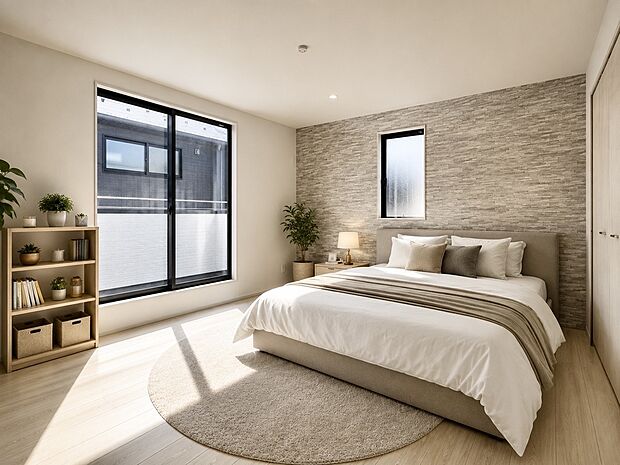 【【建物プラン例:Room】】空間にメリハリと彩りを与えるアクセントクロスが採用された室内。カラーセレクトのご相談可能なのでお客様のお好みの空間にすることが可能です。建物面積:96m2|建物参考価格:2003万円