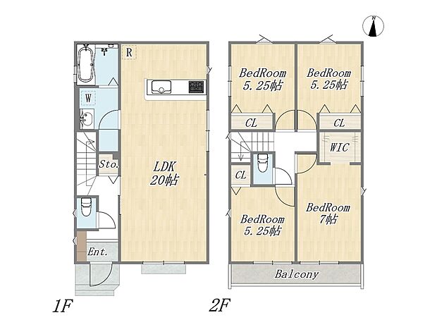 【【参考プラン:1号地】】Plan:4LDK+WIC+カースペース2台
建物参考価格:1903万円
建物面積:99.36m2