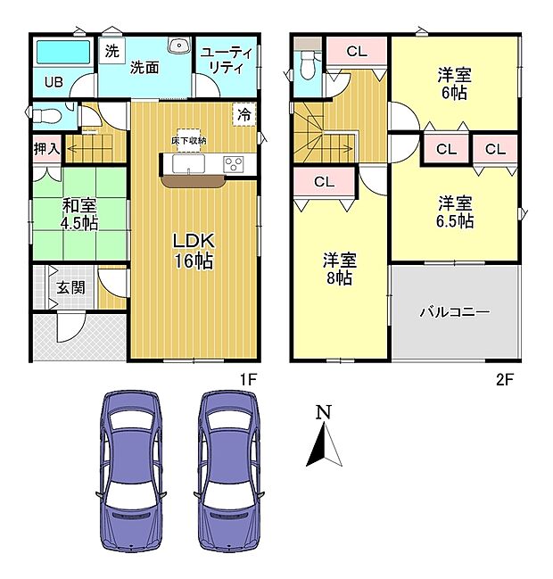 4LDK　土地面積：130.13ｍ2　建物面積：109.75ｍ2　駐車2台可