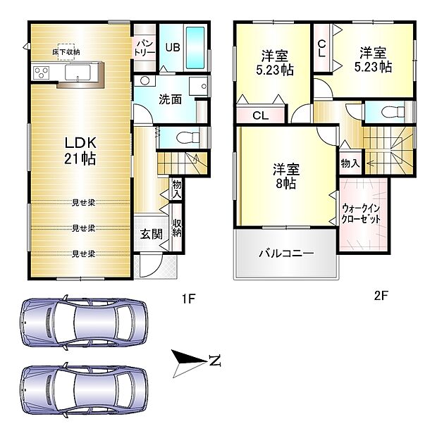3LDK　土地面積：123.61ｍ2　建物面積：99.36ｍ2　駐車２台可