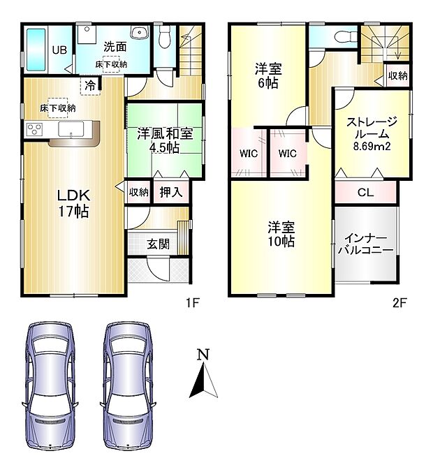 １号棟　3LDK+S　土地面積：135.36ｍ2　建物面積：113.85ｍ2　駐車２台可