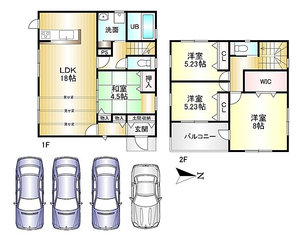 4LDK　土地面積：180.39ｍ2　建物面積：105.99ｍ2　駐車４台可