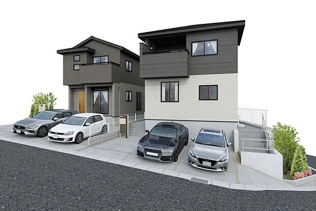 【完成予想図（パース)】
洗練されたデザインのお洒落なお住まいです♪魅力あふれる邸宅の完成です♪現地をご覧いただきながら、住まいの夢をお聞かせください♪