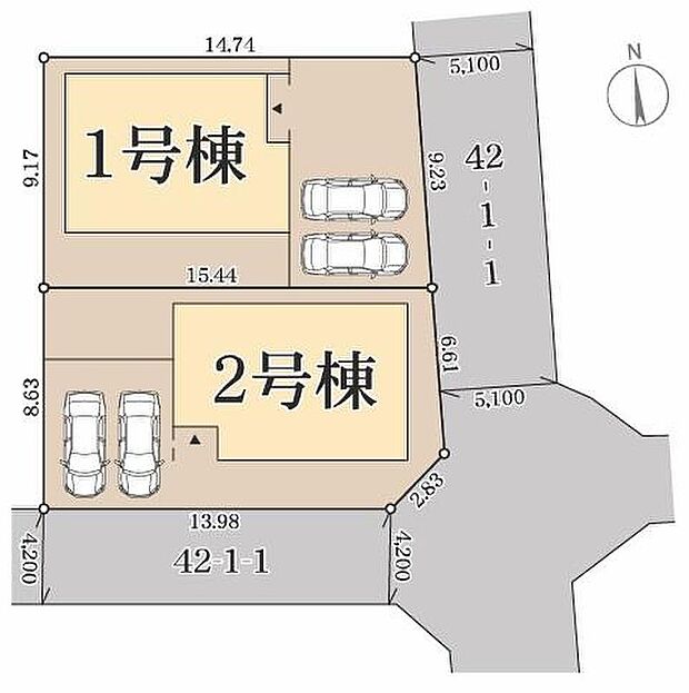 【区画図】
カースペース2台分ございますので、家族分の自転車を駐輪したり、来客用の駐車スペースとしてもお使いいただけます♪空いたスペースには、花や緑で彩るガーデニングもオススメです♪