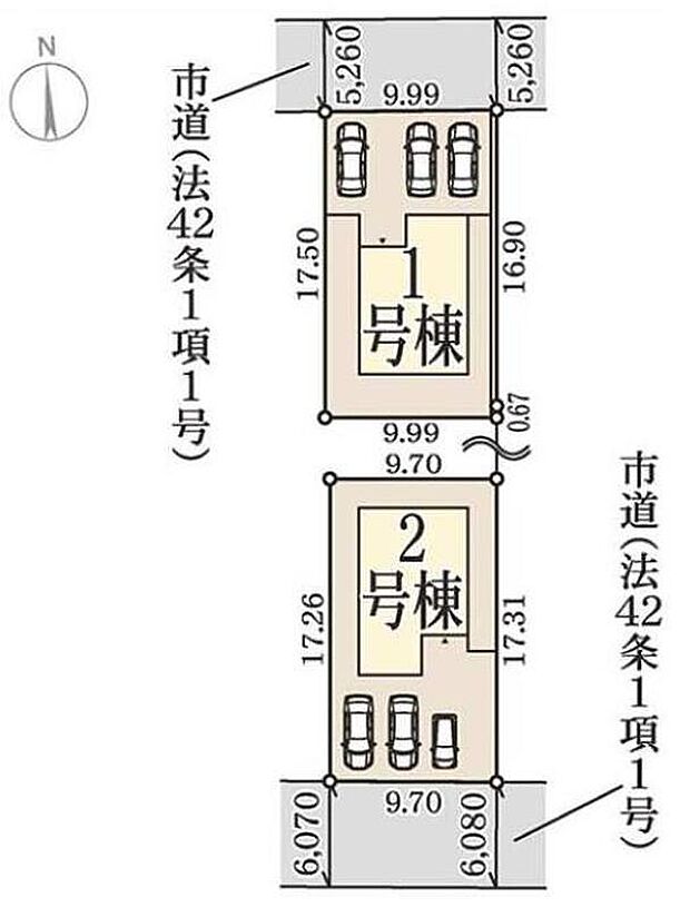 カースペースは3台分可能です（車種によります）♪前面道路も広いです♪カースペースを広く確保したので、愛車のお手入れもしやすくなっております♪