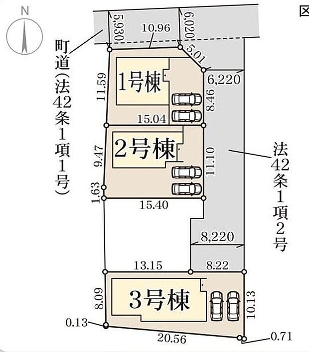≪全体区画図≫カースペース２台分ございますので、家族分の自転車を駐輪したり、来客用の駐車スペースとしてもお使いいただけます♪空いたスペースには、花や緑で彩るガーデニングもオススメです♪