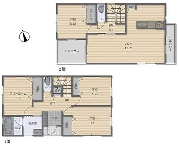 (1号棟)、3LDK+S、土地面積173.32m2、建物面積99.22m2

