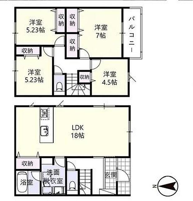 (1号棟)、4LDK、土地面積140.74m2、建物面積100.19m2