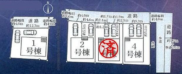 【区画図】
カースペースは２台分駐車可能！前面道路は車通りが少ないため、駐車の際にもスムーズです♪