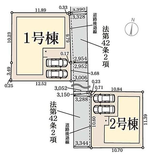【全体区画図】
カースペース2台分ございますので、家族分の自転車を駐輪したり、来客用の駐車スペースとしてもお使いいただけます♪