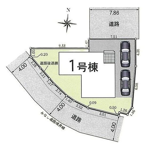 【【全体区画図】】カースペース2台分ございますので、家族分の自転車を駐輪したり、来客用の駐車スペースとしてもお使いいただけます♪空いたスペースには、花や緑で彩るガーデニングもオススメです♪